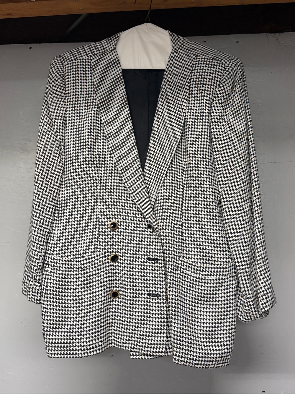 Double-Breasted Houndstooth Women's Blazer - Black & White